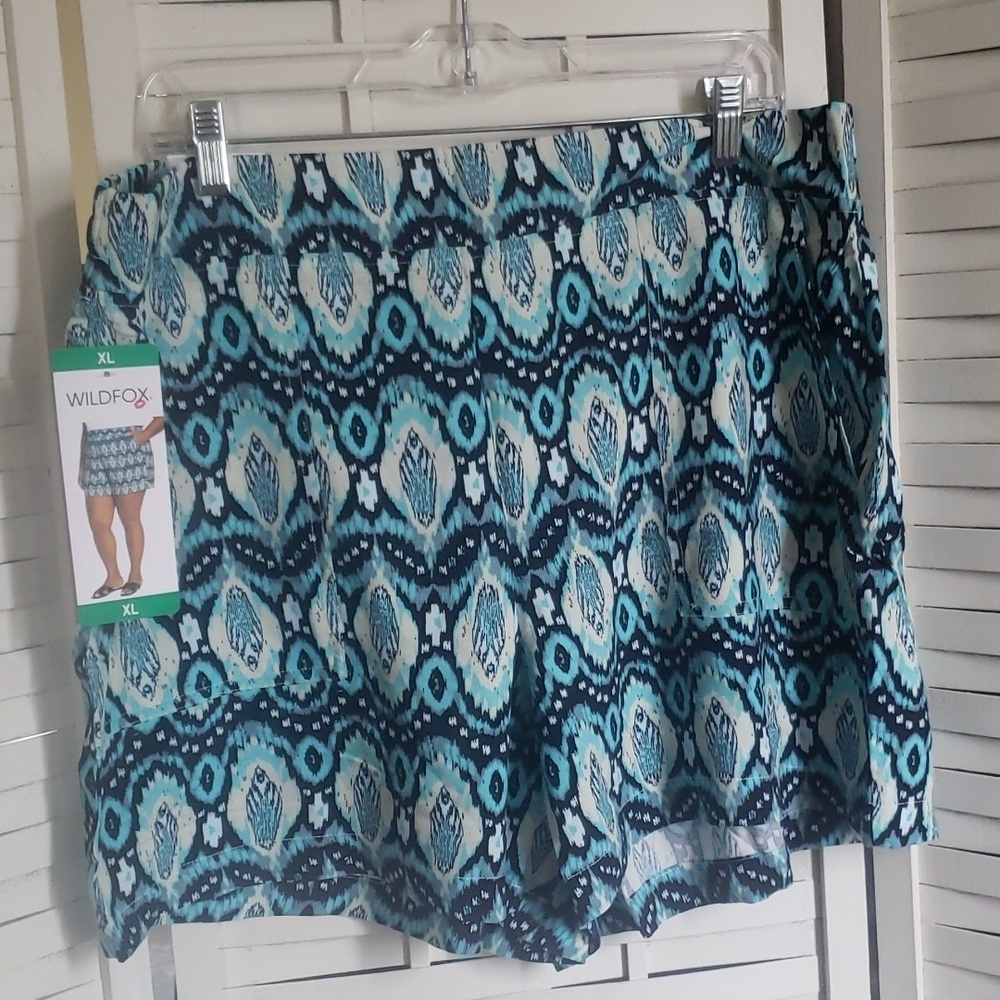 Wildfox turquoise and navy blue printed with pockets women's shorts size XL - Picture 3 of 5